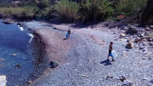 Cleaning one of the many small coves